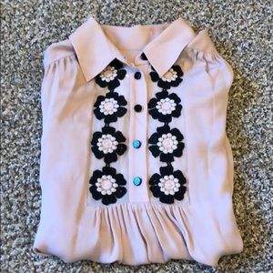 Kate Spade Blush blouse with Black flower detail
